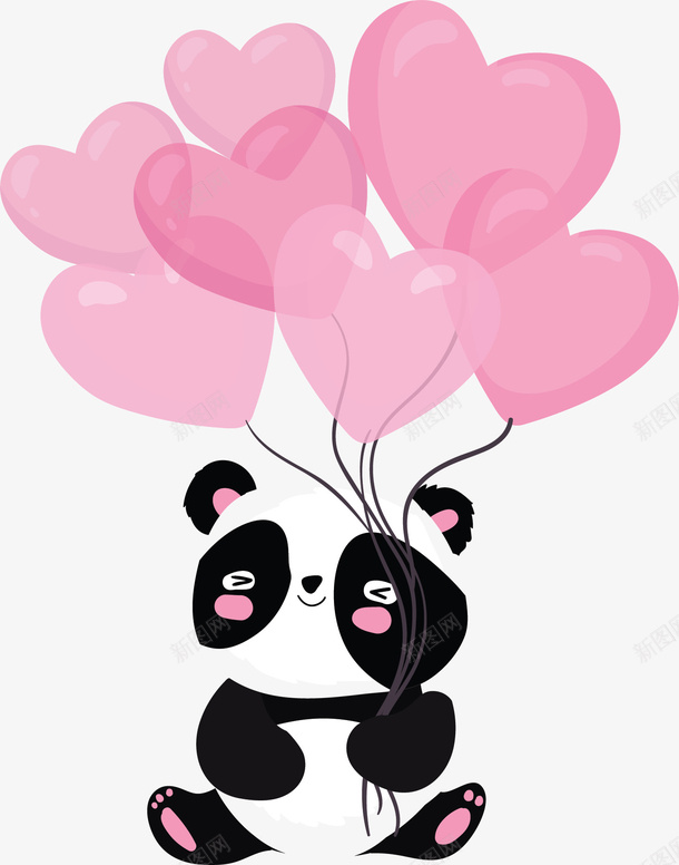 拿着爱心气球的熊猫矢量图ai免抠素材_新图网 https://ixintu.com 可爱熊猫 熊猫 爱心气球 矢量png 粉红爱心 节日祝福 矢量图