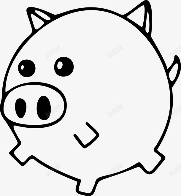 黑色线条小猪图标png_新图网 https://ixintu.com 卡通动物 可爱小猪 猪仔 线条动物 装饰图案 黑色小猪