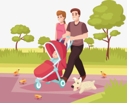 带孩子散步一对夫妇带着孩子去玩矢量图高清图片