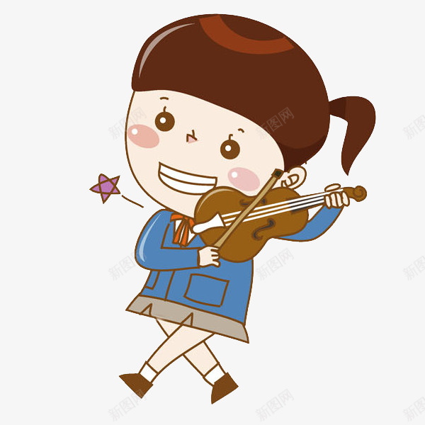拉小提起的女孩png免抠素材_新图网 https://ixintu.com 卡通 可爱的 学生 小提琴 插图 漂亮的 简笔
