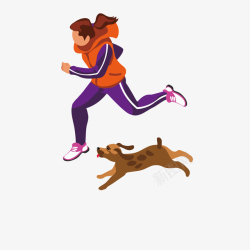 扁平化小人卡通人物带狗跑步矢量图高清图片