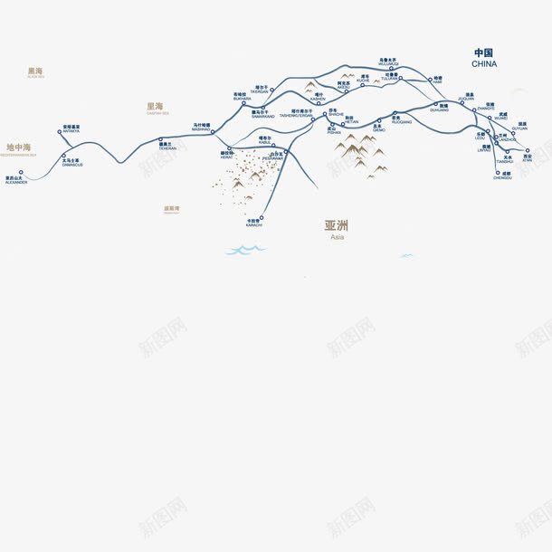 丝绸之路线路图png免抠素材_新图网 https://ixintu.com 一带一路 丝绸之路 丝绸路线 丝路 丝路文化 政策沟通 新丝绸之路 民心相通 沿线 海上丝绸之路 物流 经济互融 经济带 设施联通 贸易畅通 资金融通