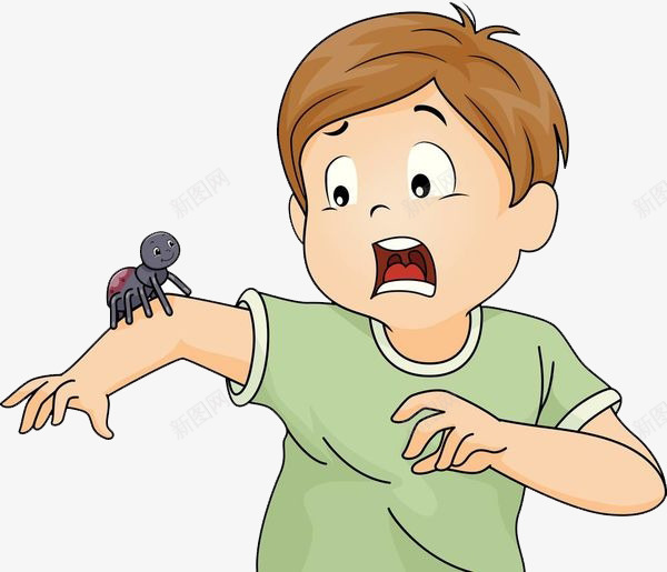 害怕蜘蛛的男孩png免抠素材_新图网 https://ixintu.com 卡通手绘 害怕 惊讶表情 教育 瑟瑟发抖 蜘蛛 装饰