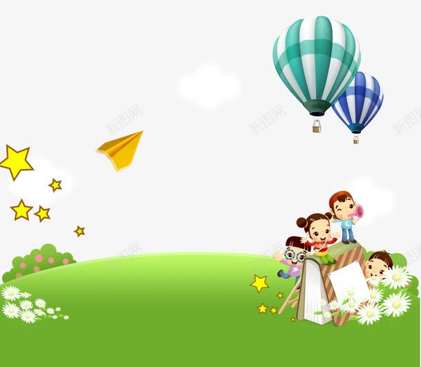 幼儿园的小朋友png免抠素材_新图网 https://ixintu.com 小朋友 热气球 绿色 飞机