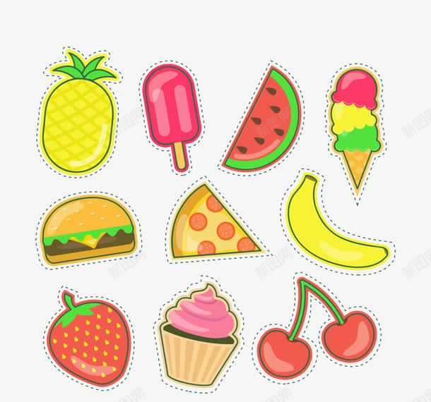 卡通可爱食物png免抠素材_新图网 https://ixintu.com 冰淇淋 小元素 樱桃 水果 草莓 菠萝 装饰 西瓜