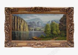 山水油画古典风景油画框高清图片