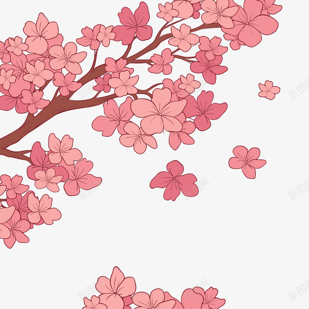 粉色桃花植物手绘矢量图ai免抠素材_新图网 https://ixintu.com 春天 春季 桃花 植物 粉色 美丽 花卉 花瓣 落花 装饰 矢量图