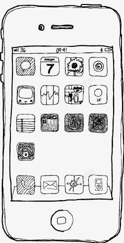苹果6P手机模型手绘素描黑白线条智能手机高清图片