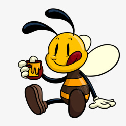 蜜糖手绘品尝蜂蜜的蜜蜂高清图片