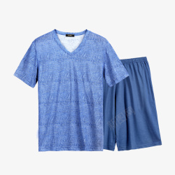 蓝色V领睡衣套装素材