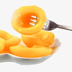 黄桃罐头水果黄桃罐头叉子高清图片