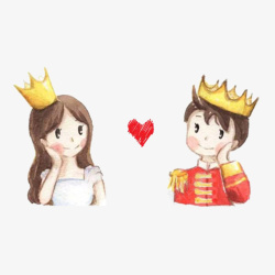 戴皇冠的爱心手绘王子和公主的爱情高清图片