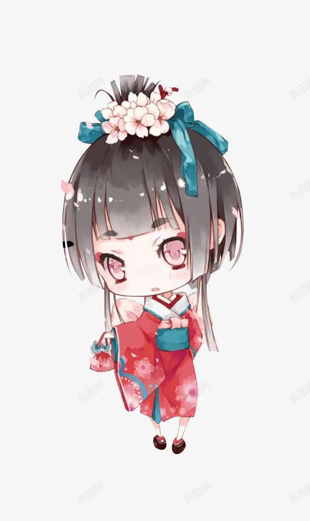 卡通和服小女孩图png免抠素材_新图网 https://ixintu.com 卡通 和服 樱花 红色