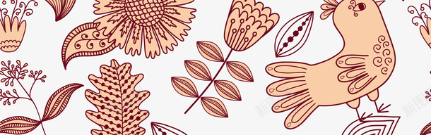 咖啡色花鸟背景png免抠素材_新图网 https://ixintu.com 咖啡色背景 小鸟 植物 清新纹路 线条图案 花朵 边框纹理
