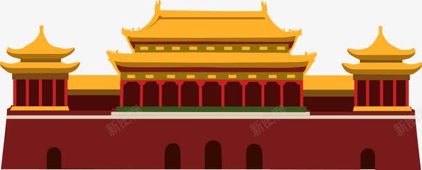 宫殿建筑png免抠素材_新图网 https://ixintu.com 卡通 墙壁 建筑物 房屋瓦片 手绘 简图 红色 黄色