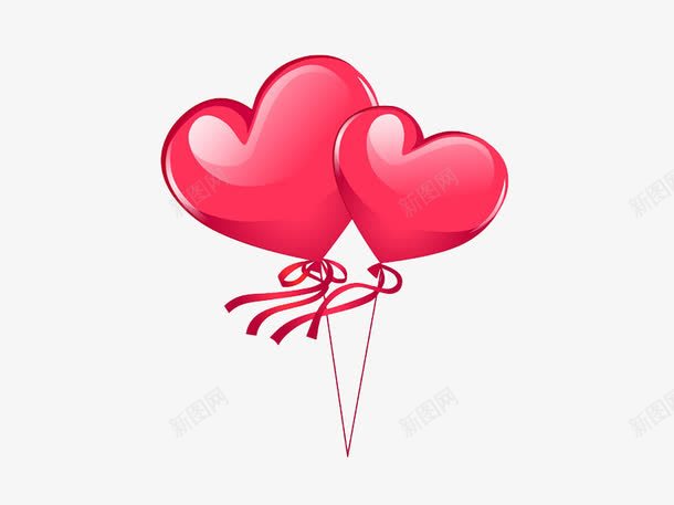 两个爱心气球png免抠素材_新图网 https://ixintu.com 卡通 可爱 气球 爱心 红色的 绳子 蝴蝶结 装饰