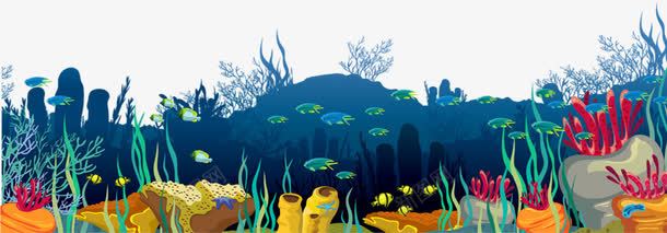 海底世界png免抠素材_新图网 https://ixintu.com 水底生物 水草 海底世界 珊瑚 石块 鱼
