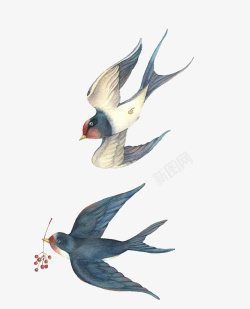 枝干png素材飞翔的燕子水墨画高清图片