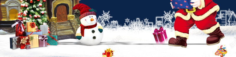 蓝色圣诞节海报背景psd_新图网 https://ixintu.com 卡通房子 圣诞帽 圣诞树 圣诞礼物 圣诞老人 白色圣诞节 礼物 礼物盒 英文介绍 英语圣诞 雪 雪人