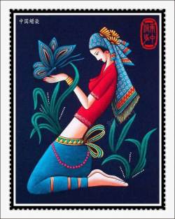 苗族刺绣蜡染邮票装饰高清图片