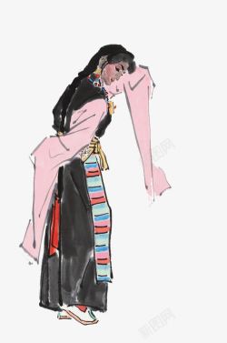 藏族风情矢量手绘舞蹈的藏族女人高清图片