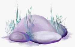 手绘水彩紫色山脉石头素材