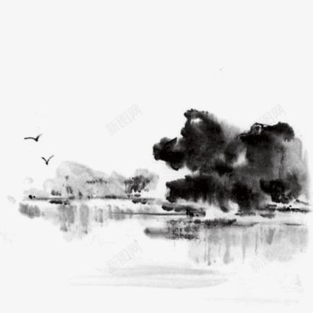 水墨画山水png免抠素材_新图网 https://ixintu.com 山 水 水墨画 水墨画山水 鸟