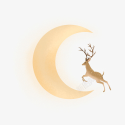 可爱鹿角手绘水彩弯曲的月亮高清图片