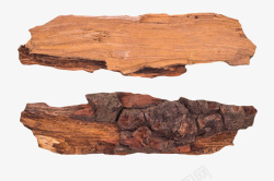 棕色正反面带树皮的旧木块实物素材