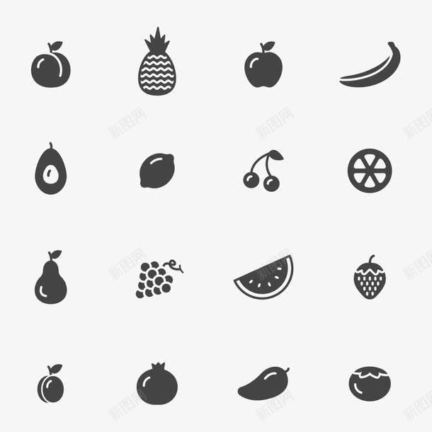 食物图标矢量图ai_新图网 https://ixintu.com 扁平化 水果 菠萝 西瓜 黑色 矢量图