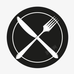 黑白餐盘西餐厅宣传用餐刀叉子图标高清图片