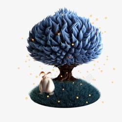 树木三维模型蓝色树木动物C4D场景高清图片