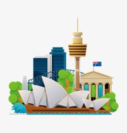 悉尼歌剧院建筑彩色旅游景点组合高清图片