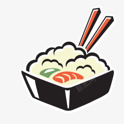 寿司集锦一盒扁平化的日式饭盒矢量图高清图片