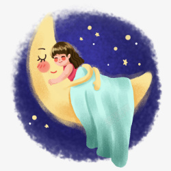 哄小孩睡觉月亮上睡觉的小女孩子高清图片