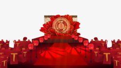 婚礼宾客席位红色中式婚礼舞台背景效果图高清图片