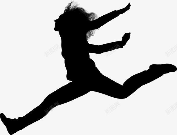 跳跃的人图标png_新图网 https://ixintu.com 人物 剪影 动作 奔跑 奔跑黑影 展开双臂 张开双臂 手绘 跳跃 长发