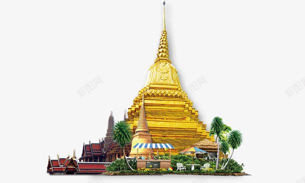泰国寺庙元素png免抠素材_新图网 https://ixintu.com 寺庙 建筑 泰国 绿树