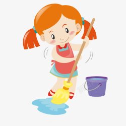 卡通人物打扫手绘扫地的女孩高清图片