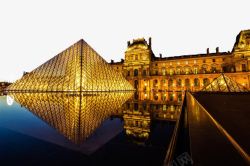 欧洲宫殿夜景法国巴黎卢浮宫高清图片