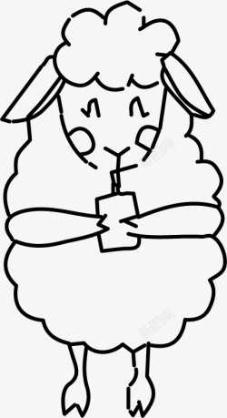 黑色的吸管喝饮料的小绵羊简笔画透明图标高清图片