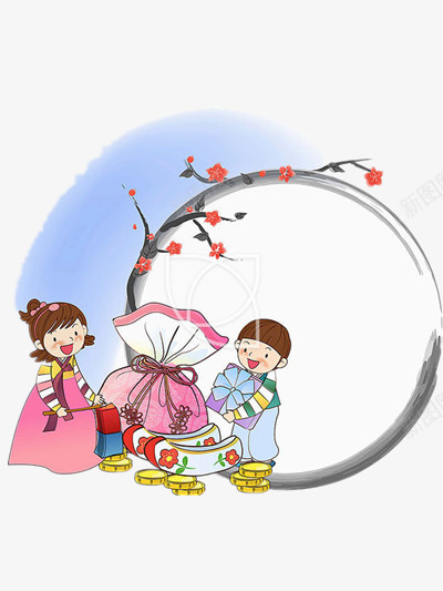 韩国文化png免抠素材_新图网 https://ixintu.com 小孩 文化 梅花 韩国