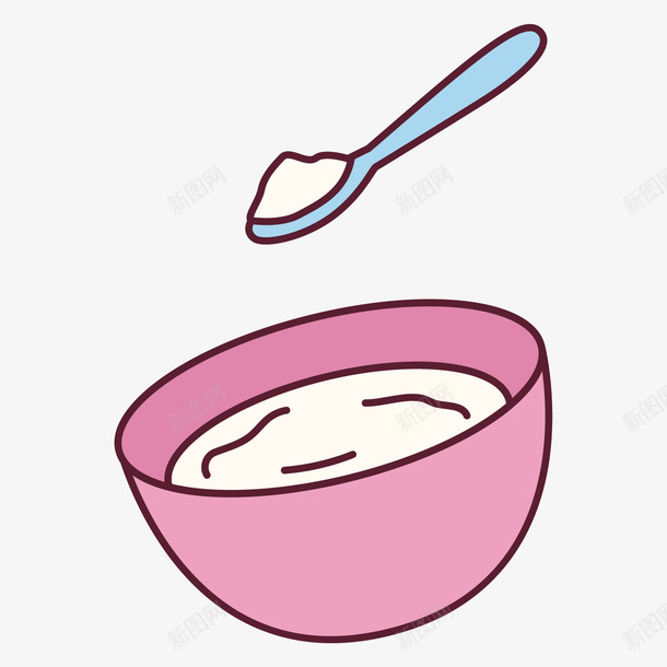 卡通勺子与粉色的碗png免抠素材_新图网 https://ixintu.com 制作流程 勺子 卡通 搅拌 甜品 碗 粉色 美食制作