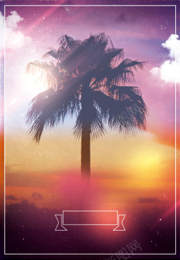 彩色晚霞椰树背景摄影图片