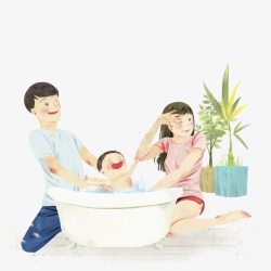 宝宝洗浴快乐的一家人高清图片