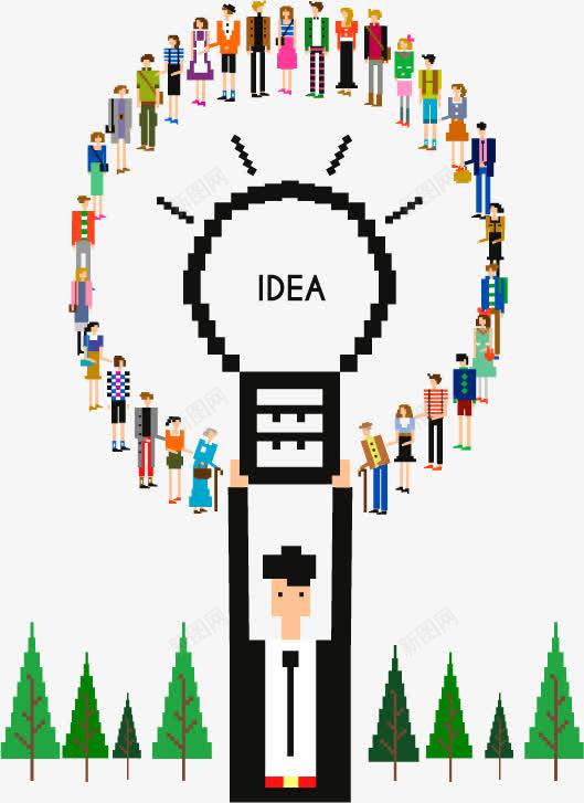创意团队png免抠素材_新图网 https://ixintu.com 创意 创意模板下载 创意矢量素材 彩绘 插画设计 灯泡 白炽灯 白领