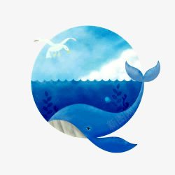 可爱水草蓝色的鲸鱼高清图片