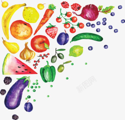 水彩手绘彩虹果蔬矢量图素材