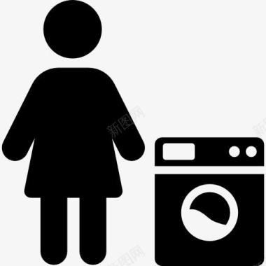 家庭主妇和洗衣机图标图标