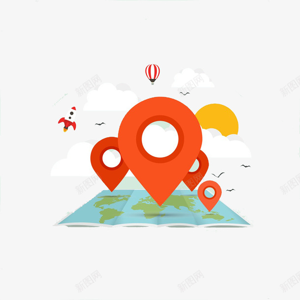 导航图标png_新图网 https://ixintu.com 地图 热气球 红色 跟踪图标